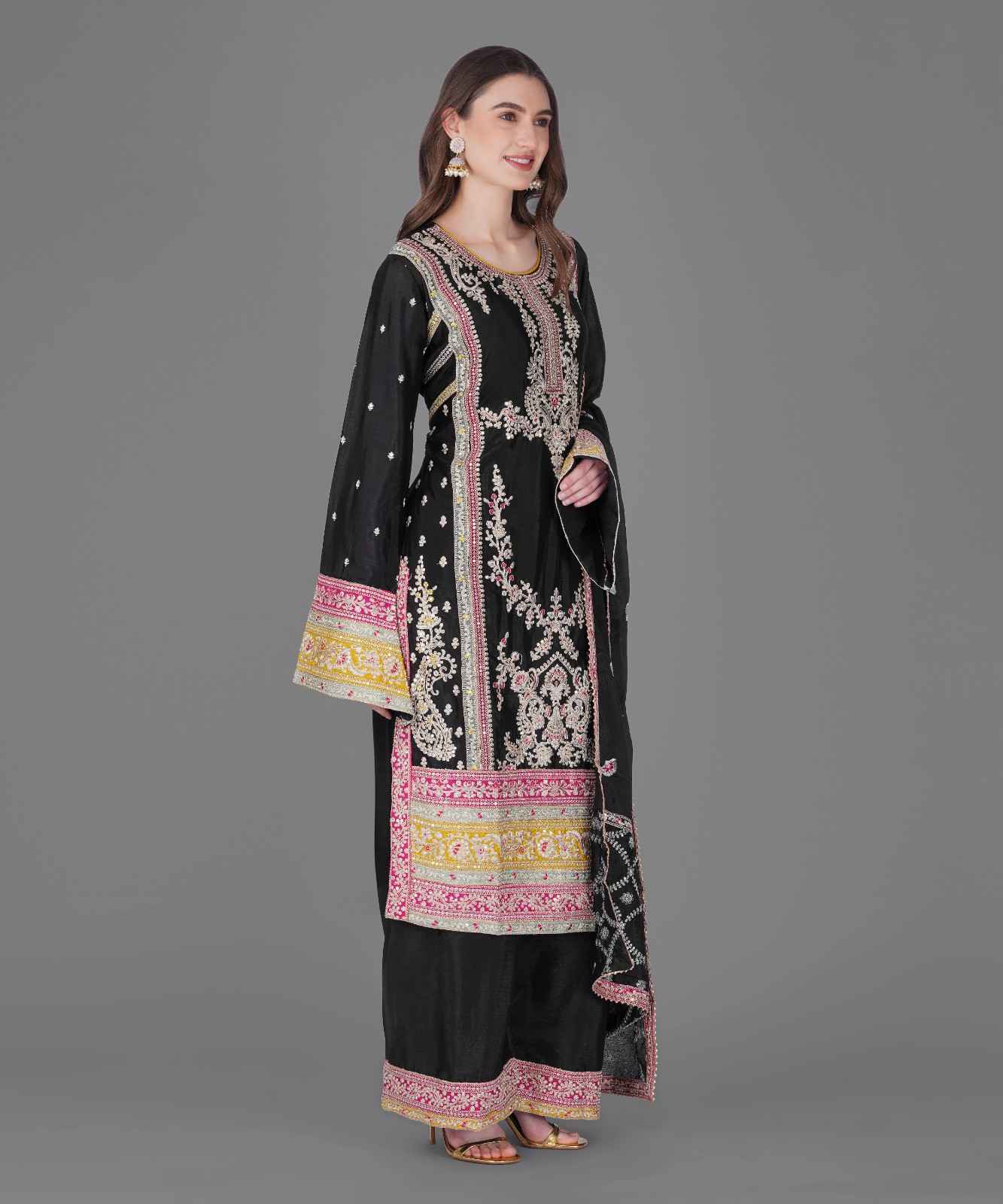 Black Embroidered Kurta Set with Dupatta