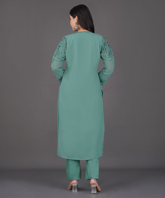 Rust & Olive Embroidered Kurta Set