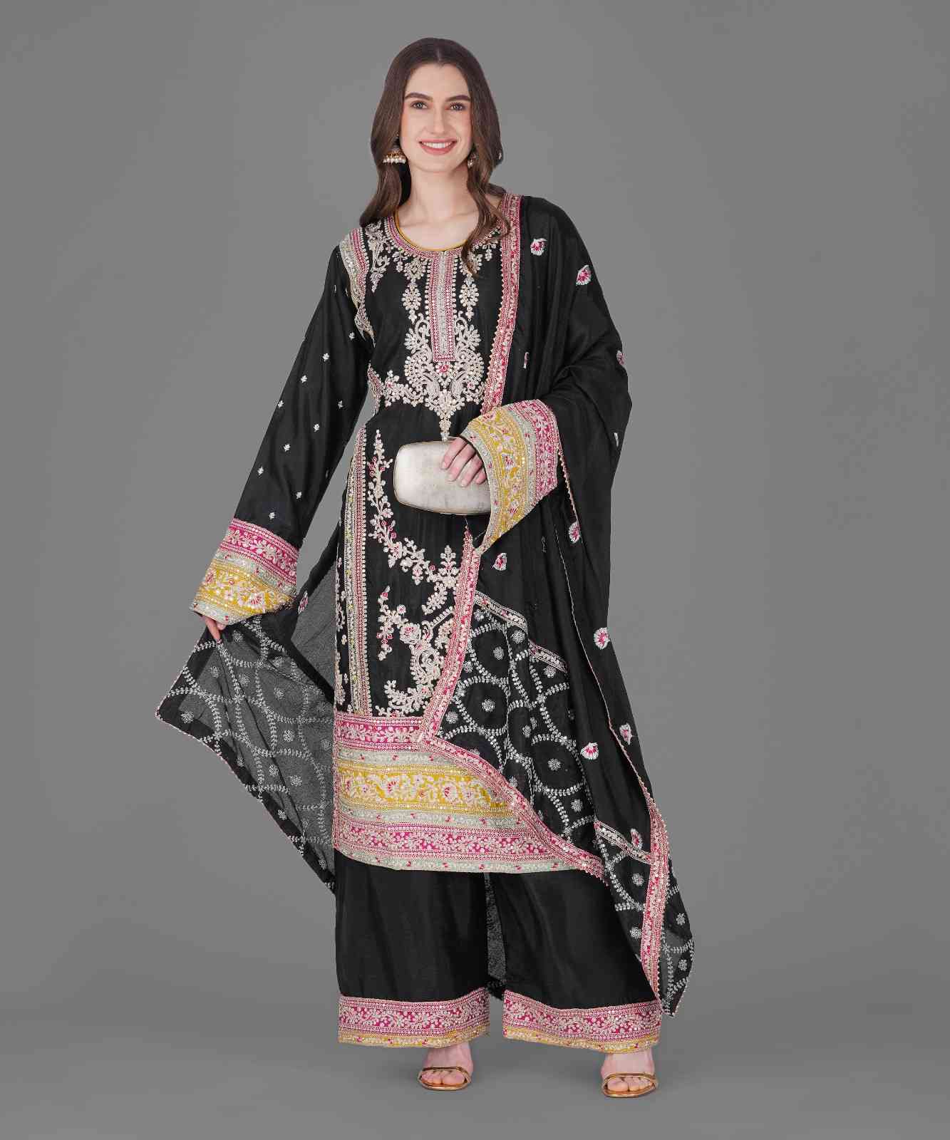 Black Embroidered Kurta Set with Dupatta