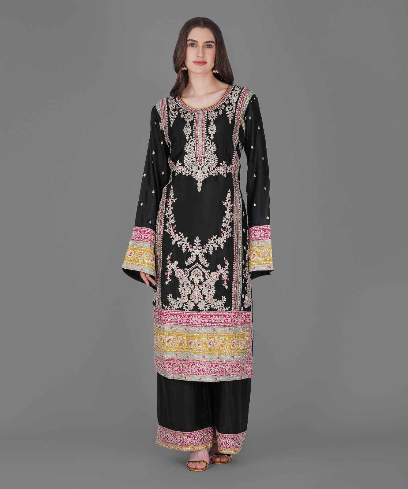 Black Embroidered Kurta Set with Dupatta