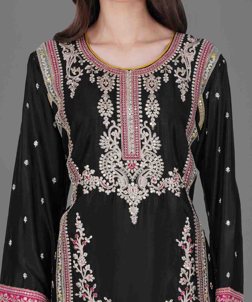Black Embroidered Kurta Set with Dupatta