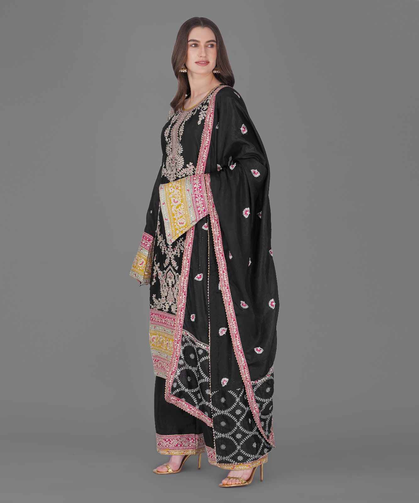 Black Embroidered Kurta Set with Dupatta