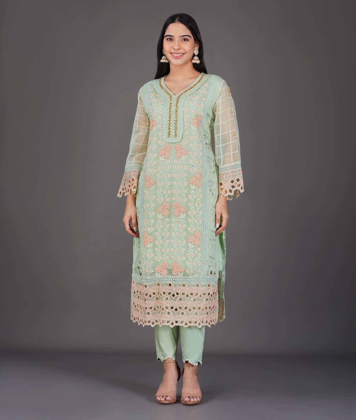 Pastel Green Embroidered Kurta Set