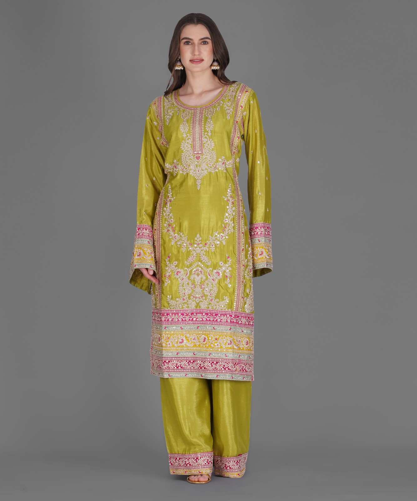 Olive Green Embroidered Kurta Set with Dupatta