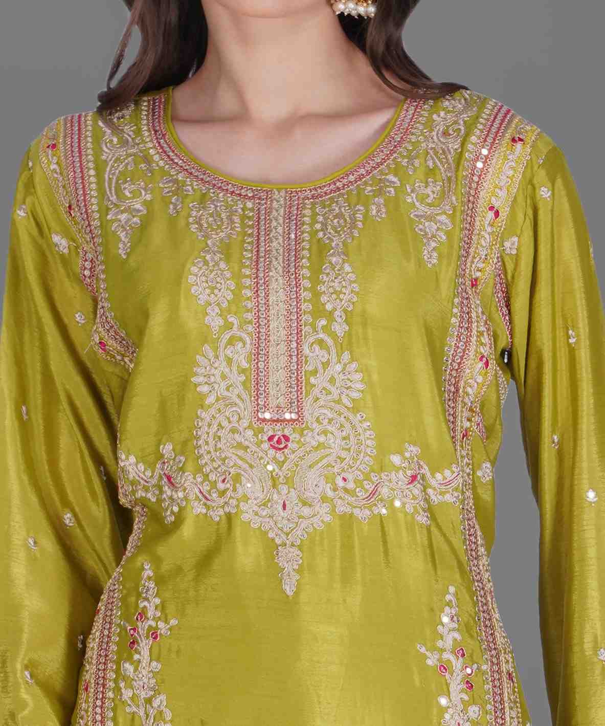 Olive Green Embroidered Kurta Set with Dupatta