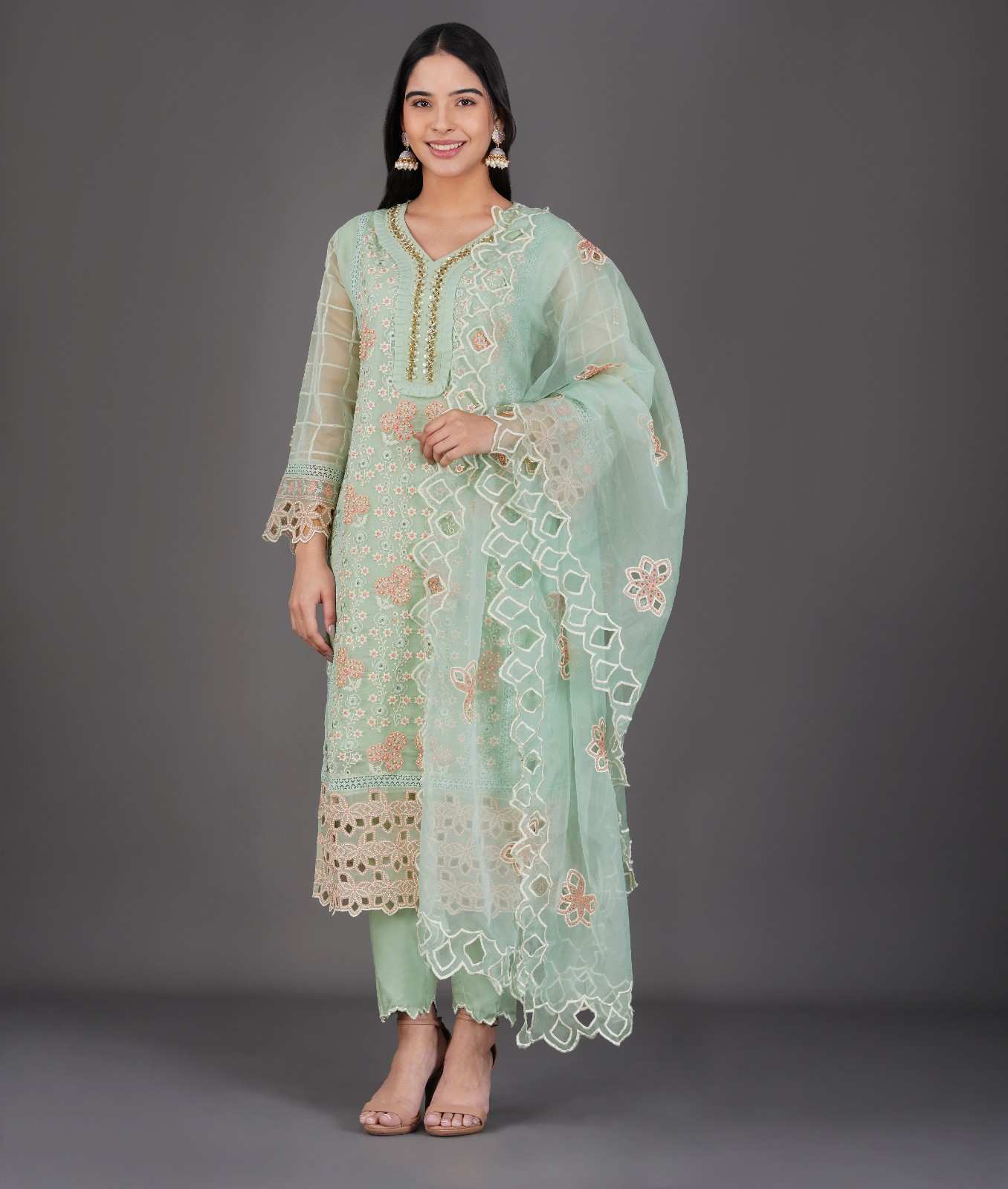 Pastel Green Embroidered Kurta Set