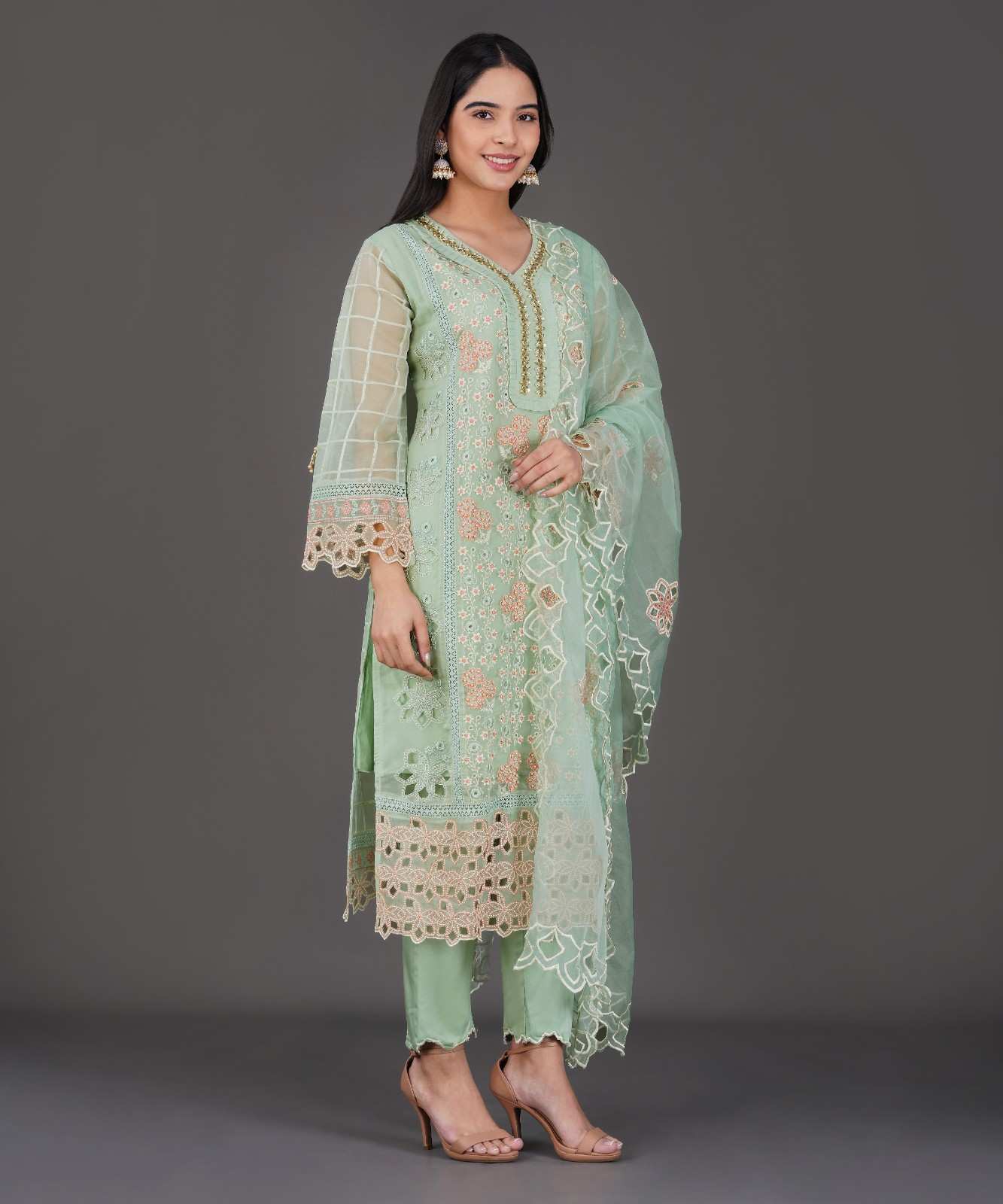 Pastel Green Embroidered Kurta Set