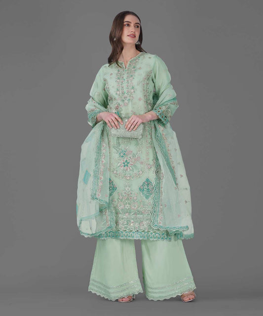 Mint Green Embroidered Kurta Set with Dupatta