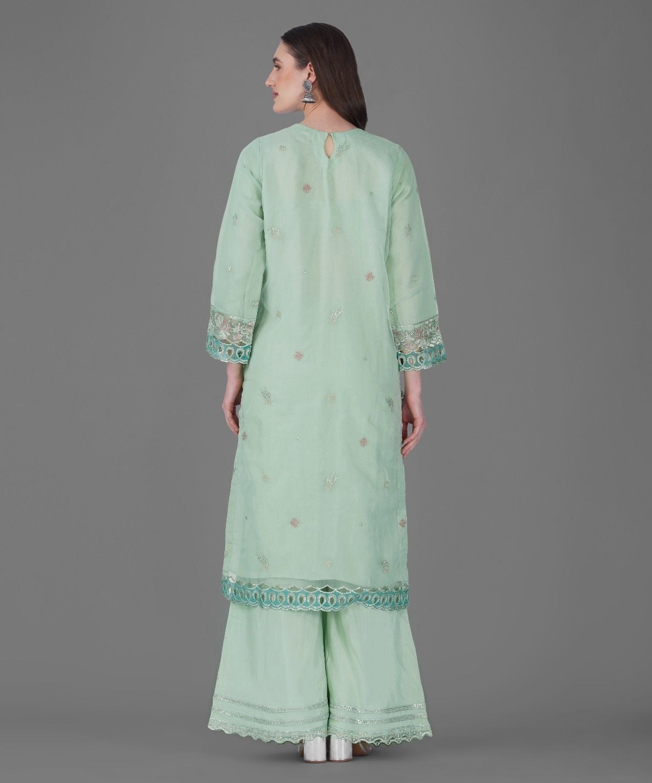 Mint Green Embroidered Kurta Set with Dupatta