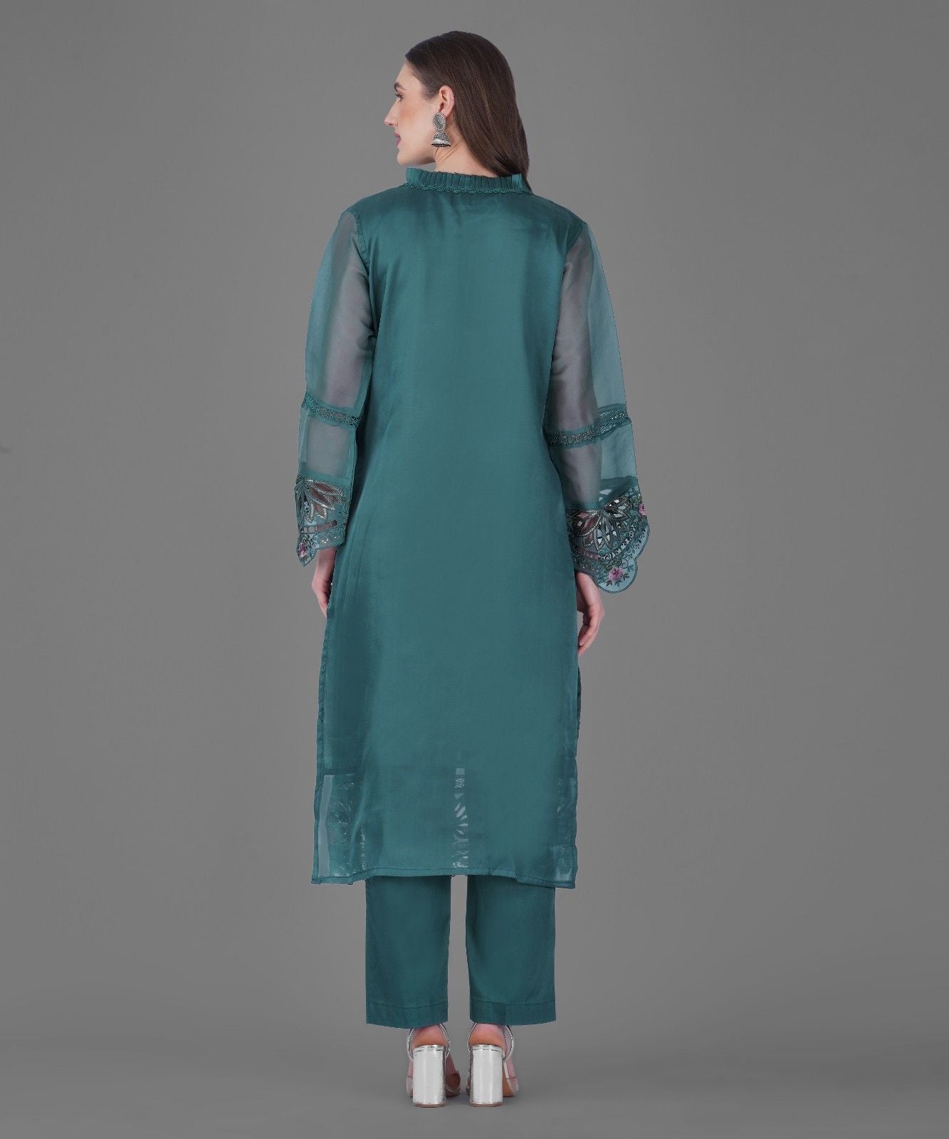 Teal Green Floral Embroidered Kurta Set
