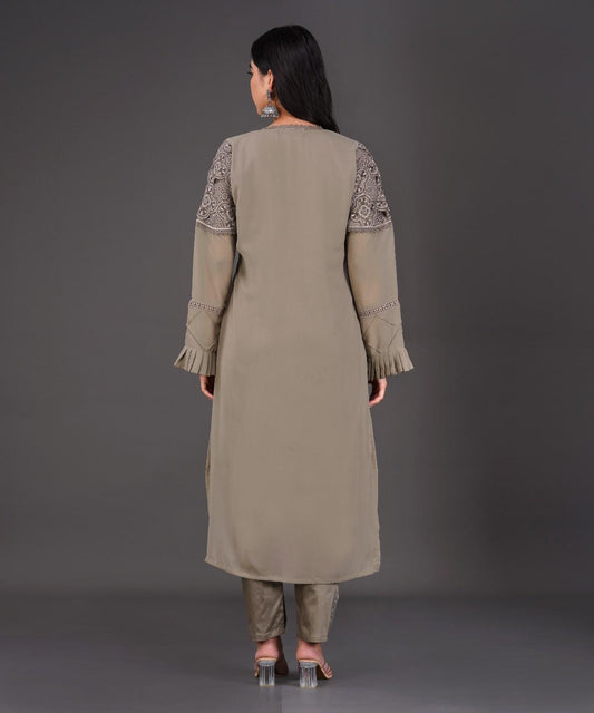 Taupe Embroidered Kurta Set