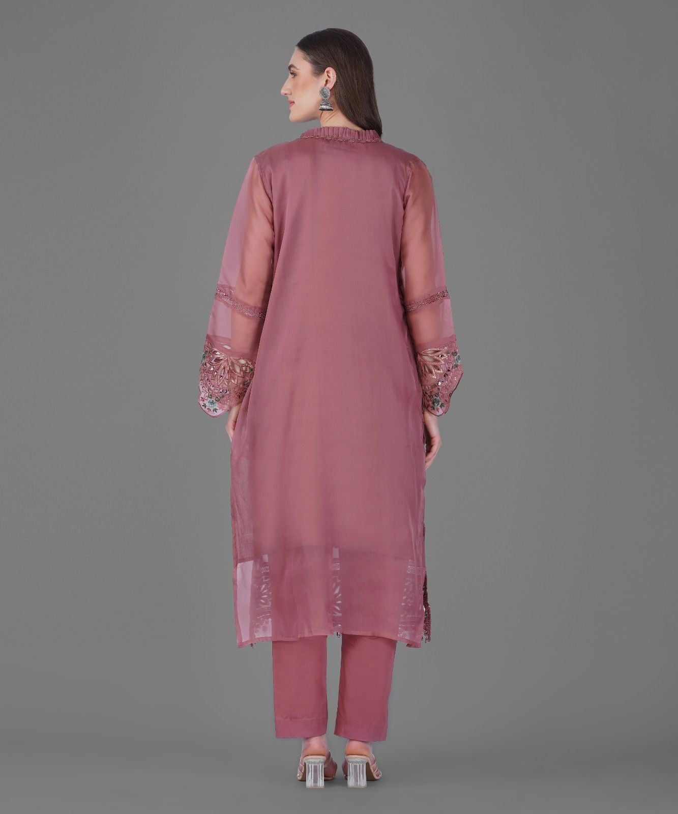 Dusty Rose Embroidered Kurta Set with Dupatta