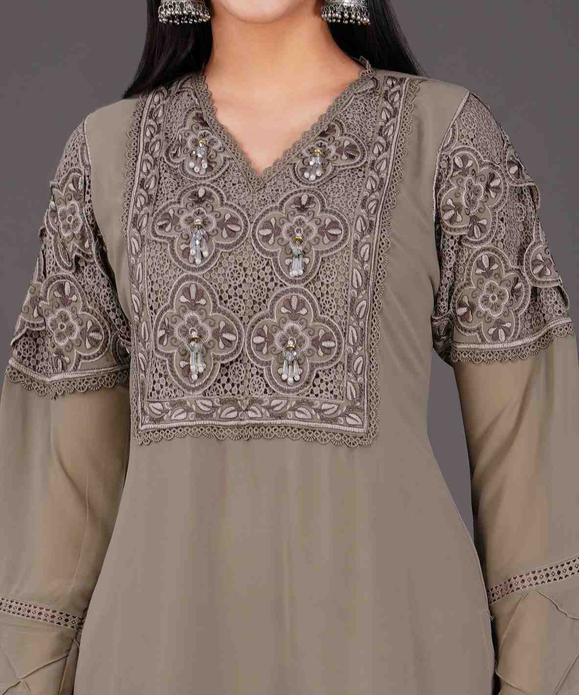 Taupe Embroidered Kurta Set