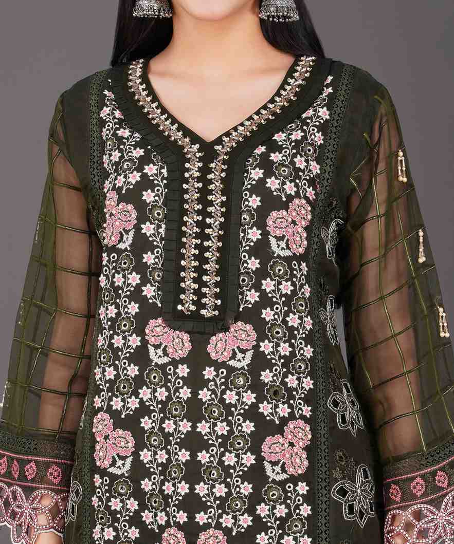 Olive Green Embroidered Kurta Set