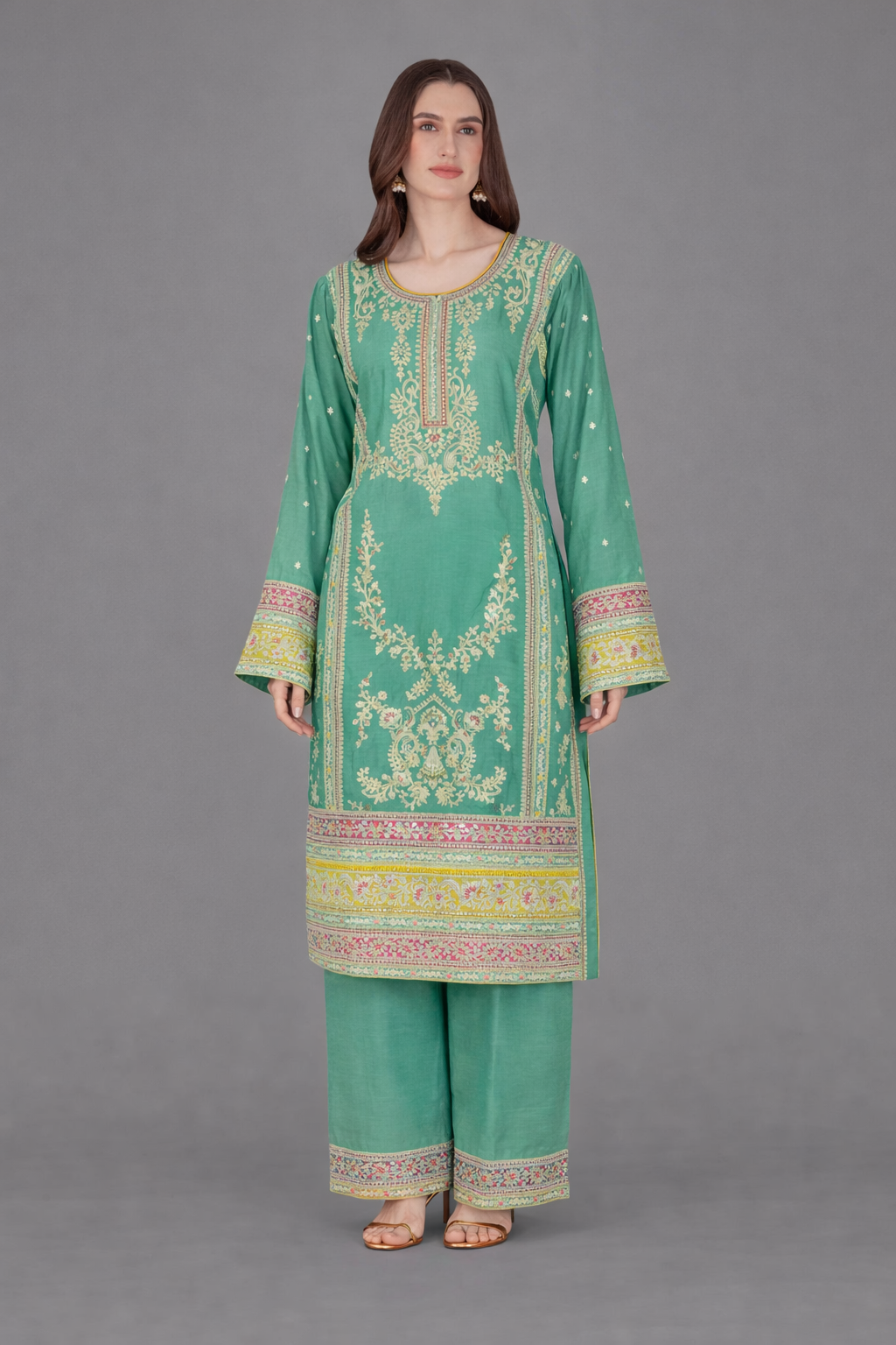 Aqua Green Embroidered kurta Set with Dupatta